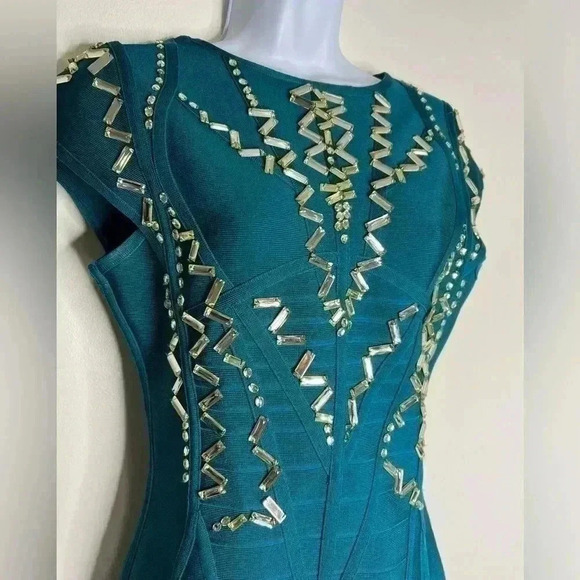 Alyona Beaded Founce Bandage Dress Size Medium - Picture 3 of 7